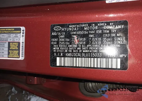 2020 Hyundai Tucson Ultimate z USA, uszkodzony, nr VIN KM8J3CAL9LU115033